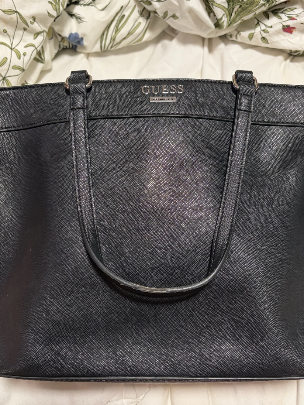 GUESS Black Structured Saffiano Tote